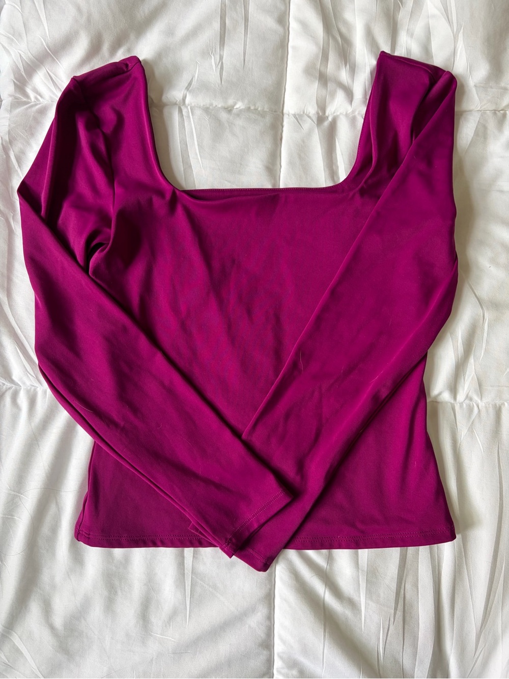 Express Fuchsia Square Neck Long Sleeve Crop Top